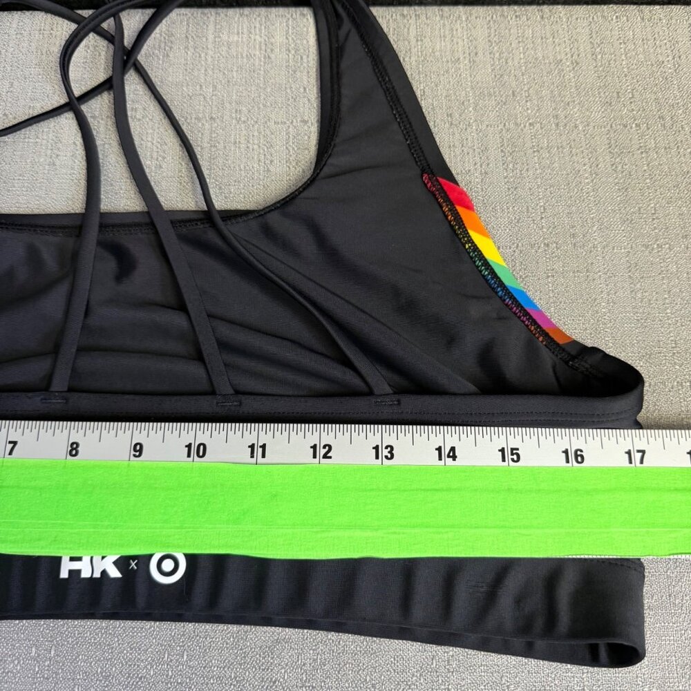 HK X Target Black Sports Bra Rainbow Stripe Strappy Back Size XL - Picture 6 of 11